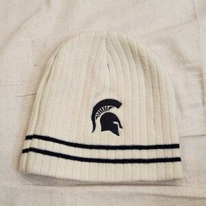 HitWear Michigan State Spartans Beanie Hat Off White Cream Striped Embroidered